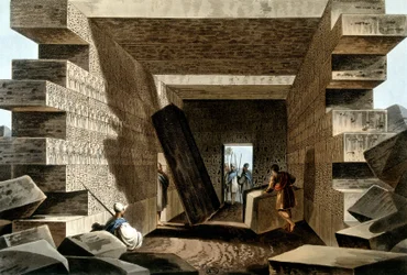 Inuti Jupiter Ammons tempel, Libyen. I "" Utsikter i de osmanska dominionerna, i Europa, i Asien och några av medelhavsöarna från originalteckningarna tagna av Luigi Mayer", London 1810.