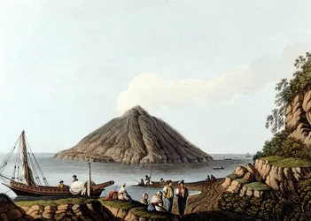 Ön Stromboli - i "" Utsikter i de osmanska dominionerna, i Europa, i Asien och några av Medelhavsöarna"", av Luigi Mayer, London