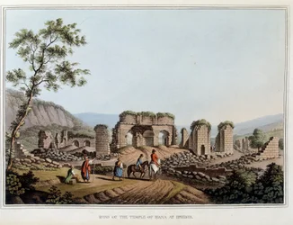 Ruinerna av Dianes tempel (Artemis) i Efese, tidigare antika staden i Grekland, idag i Turkiet. i "" Utsikter i de osmanska dominionerna, i Europa, i Asien och några av Medelhavsöarna""" från originalteckningarna tagna av Luigi Mayer, London