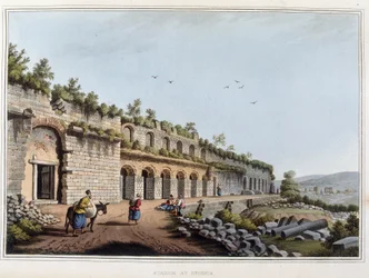 Stadium i ruin en Efesiska tidigare antika stad i Grekland, idag i Turkiet. i "" Utsikter i de osmanska dominionerna, i Europa, i Asien och några av Medelhavsöarna från originalteckningarna tagna av Luigi Mayer, London