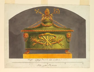 Teckning, Sarkofag för relikskrinet, ca 1825