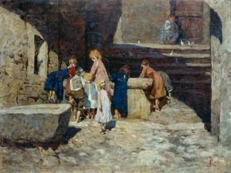 Barn vid fontänen