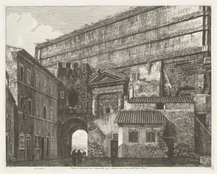 Porta Maggiore i Rom Utsikt över monumentet Condotto delle Acque Claudia och Anione Nuovo och Acqua Felice (titel på objektet)