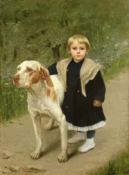 Ungt barn och en stor hund