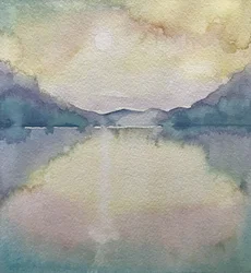 Pastellfärgat bergssjö