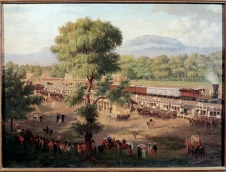 Utsikt över järnvägen i Mexico-dalen Målning av Luis Coto (1830-1891) Mexico City, National Museum of History, Chapultepec Castle