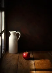 Stilleben med äpple och fruktkärna