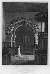 Interiör av Aspatria Church, Cumberland (gravyr)