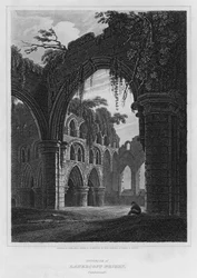 Interiör av Lanercost Priory, Cumberland (gravyr)