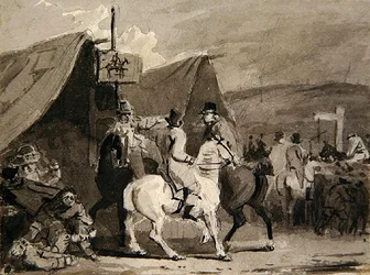 Figurer på hästar (akvarell på papper)