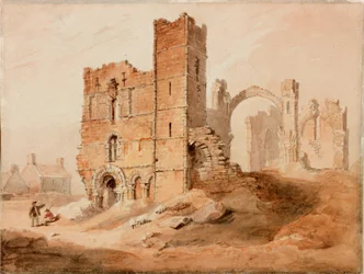 Lindisfarne Abbey - West Front (penna och akvarell på papper)