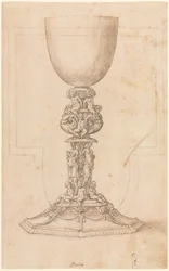 Design för en chalice recto Architectural Plan verso, mitten av 1500-talet.