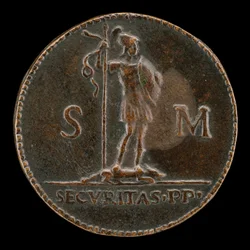 Beväpnad figur som står på en framskjuten varg [omvänd].