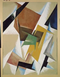 Sammansättning. Verk av Lyubov (Lioubov) Sergeyevna Popova (1889-1924), gouache på papper