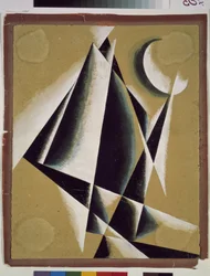 Konstruktion. Verk av Lyubov (Lioubov) Sergeyevna Popova (1889-1924), gouache på kartong