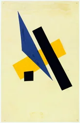 Sans titre - Popova, Lyubov Sergeyevna (1889-1924) Untitled Collage, gouache på papper 1917 23,9x15,6 - New York City. Museum of Modern Art (MOMA)