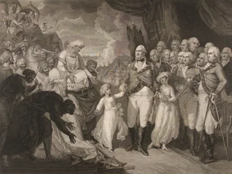 Markisen Cornwallis tar emot gisslanprinsarna, söner till Tippoo Sultan