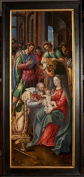 Tillbedjan av Magi, Triptyk, Höger panel, målning på trä