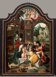 Triptyk. Maarten de Vos. 1500-talet. Olja på trä. Altartavla öppnad mittpanel.