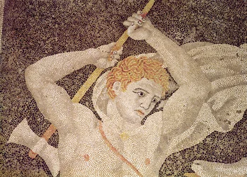 Hjortjakten, detalj av en jägare, från mosaiken "Helenas bortförande" i huset