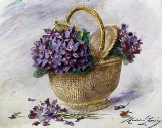En korg med violer. Målning av Madeleine Jeanne Lemaire (1845-1928, Frankrike) Privat samling