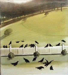 Rooks matar i en park (penna och akvarell på papper)