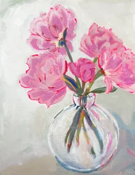 Glasvas med rosa blommor