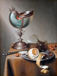 ""Nature morte a la coupe nautile"" (Still-Life with Nautilus Cup) Peinture de Marten Boelema de Stomme (1611-1644) - Olja på trä Dim 50x38 cm Hallwylska Museet, Stockholm