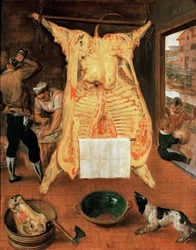 Le boeuf abattu - Den slaktade oxen - Marten van Cleve (van Cleef), den äldre (1527-1581). Olja på trä
