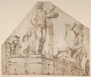 Dioskurerna på Monte Cavallo, ca 1533 (penna och brunt bläck)