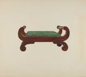 Fotpall - mahogny med täckning av hästhår, ca. 1939.