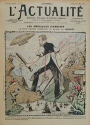 Karikatyr om konstruktionen av Panamakanalen och mediabevakningen kring den, omslag till tidningen LActualite, 9 mars 1902