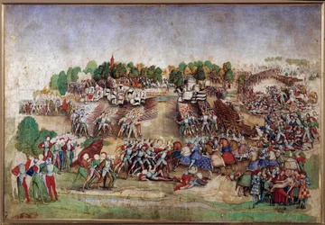 Italienska krig: "" Slaget vid Marignan den 14/09/1515"" Teckning i pennan av Mästaren De La Ratiere (1500-talet) Sön. 0,21x0,31 m Chantilly, Musee Conde