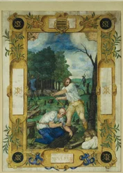 Kalenderblad för november, fällning av träd, från en timbok, ca 1550-60