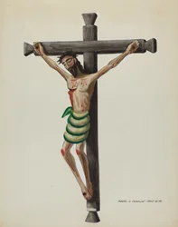 Cristo, snidat och målat, på svart snidat träkors, ca. 1937.