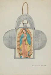 Handritad Guadalupe i plåtform, ca. 1937.