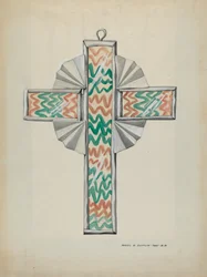 Kors av plåt och målat glas, ca. 1937.