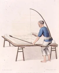 En bomullsrensare, platta 48 från "The Costumes of China", graverad av J. Dadley.