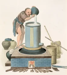 En brännvinsbrännare, tavla 24 från "The Costume of China", graverad av J. Dadley, 1800.