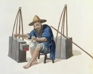 A Mender of Porcelain, platta 28 från "The Costume of China", graverad av J. Dadley, 1800