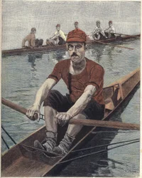 Roddlopp, i Frankrike Illustration av Luque, från den franska tidningen Le soleil du dimanche