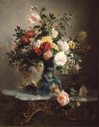 Vas med rosor och andra blommor