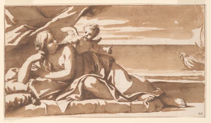 Studie för en överdörrsmålning, Ariadne som tittar på närmandet av Bacchus skepp