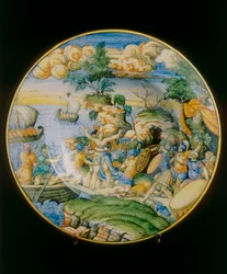 Våldtäkten av Helena, fat tillskrivet Marcantonio Raimondi, bevarat på Museo Nazionale del Bargello i Florens