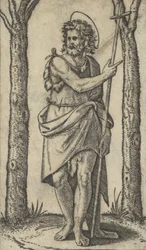 Johannes Döparen håller i en stav, från serien 