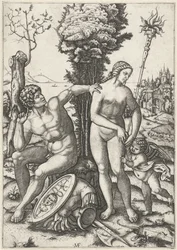Mars och Venus som ett kärlekspar med Amor