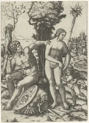 Mars och Venus som ett kärlekspar med Amor