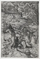 Neptunus lugnar stormen som Aeolus reste mot Aeneas flotta