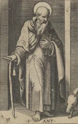 Saint Anthony, en stav i sin högra hand, från serien 