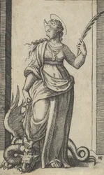 Saint Margaret stående, en drake till vänster, från serien 